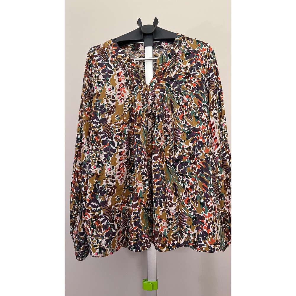 Women plus size 3X Abstract Floral Print Rayon Blouse Multi Color Boutique EUC